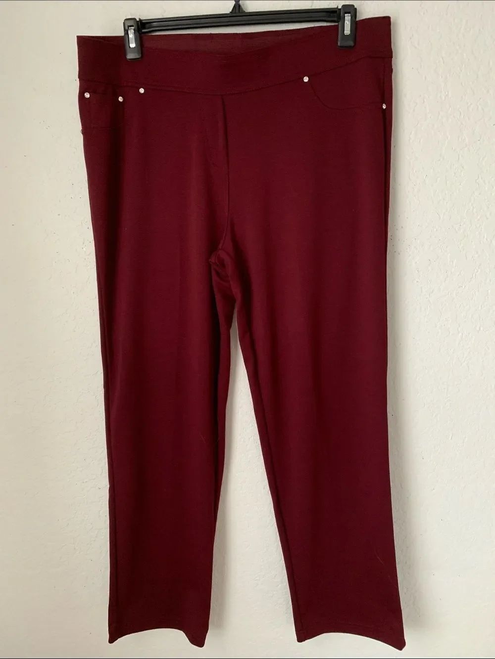 Rebecca Malone Women's Pull-On Straight Leg Pants in Burgundy Size XL